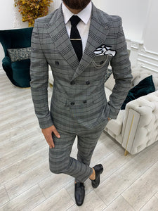 Luxe Slim Git Grey Double Breasted Suit