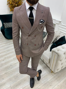 Luxe Slim Fit Cherry Rot Double Breasted Suit