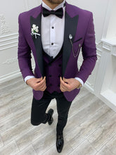 이미지를 갤러리 뷰어에 로드 , Brooks Slim Fit Groom Collection (Purple/Black Tuxedo)
