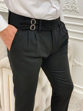 Load image into Gallery viewer, Harringate Slim Fit Double Buckled Black Pants
