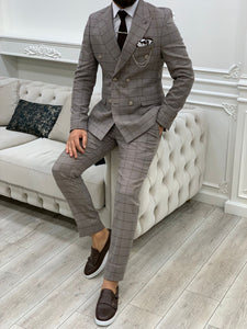 Luxe Slim Fit Double Breasted Coffee Suit