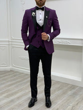画像をギャラリービューアに読み込む, Brooks Slim Fit Groom Collection (Purple/Black Tuxedo)
