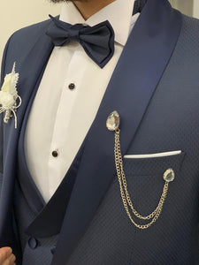 Carson Slim Fit Pull Out Collared Dobby Blue Tuxedo