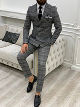 画像をギャラリービューアに読み込む, Luxe Slim Git Grey Double Breasted Suit
