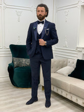 Charger l&#39;image dans la galerie, Connor Slim Fit Detachable Collar Navy Blue Dovetail Tuxedo
