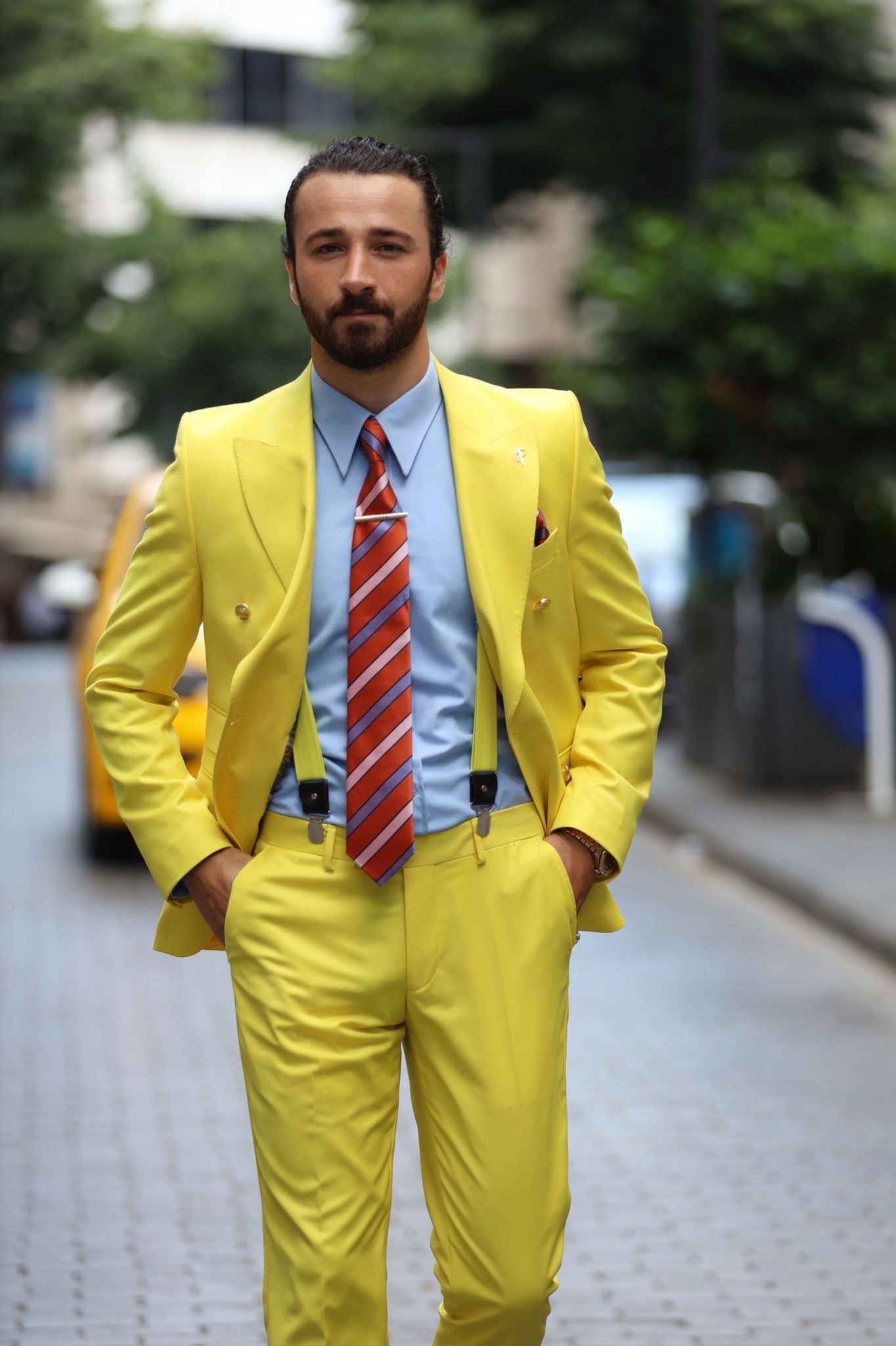 Sycamore Yellow Textured Premium Cotton Mandarin-Bandhgala-Suits for Men.