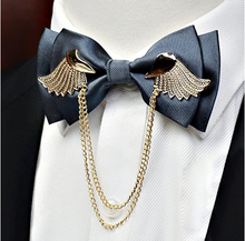Laden Sie das Bild in den Galerie-Viewer, Men&#39;s Adjustable Metal Golden Wings Two Layer Neck Bowtie Bow Tie
