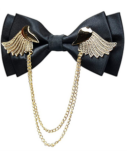Men's Adjustable Metal Golden Wings Two Layer Neck Bowtie Bow Tie