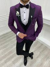 이미지를 갤러리 뷰어에 로드 , Brooks Slim Fit Groom Collection (Purple/Black Tuxedo)
