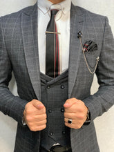 Charger l&#39;image dans la galerie, Noak Plaid Dark Grey Slim Suit

