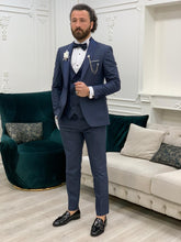 Laden Sie das Bild in den Galerie-Viewer, Carson Slim Fit Pull Out Collared Dobby Blue Tuxedo
