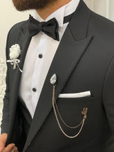 Charger l&#39;image dans la galerie, Vince Slim Fit Black Shiney Groom Collection Tuxedo
