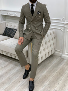 Luxe Slim Fit Double Breasted Milk Coffee Suit