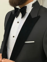 Laden Sie das Bild in den Galerie-Viewer, Kyle Slim Fit Dovetail Velvet Collared Black Tuxedo

