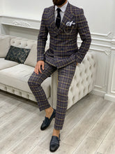 Laden Sie das Bild in den Galerie-Viewer, Luxe Slim Fit Double Breasted Plaid Purple Suit
