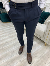 Load image into Gallery viewer, Kyle Slim Fit Navy Doube Pleated Pants
