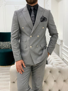 Vince Slim Fit Light Grey Double Breasted Suit