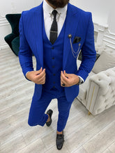 이미지를 갤러리 뷰어에 로드 , Monroe Slim Fit Sax Blue Stripe Suit
