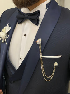 Carson Detachable Dobby Fabric Blue Groom Tuxedo