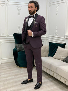 Carson Pull-out Collared Dobby Fabric Burgundy Groom Tuxedo