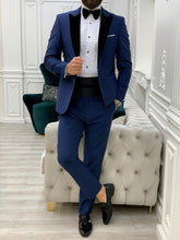 Load image into Gallery viewer, Kyle Slim Fit Dovetail Velvet Collared Blue Tuxedo
