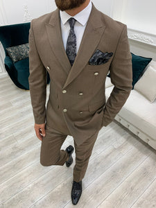 Vince Slim Fit Double Breasted Brown Suit
