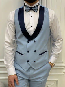 Connor Slim Fit Detachable Collar Ice Blue Groom Tuxedo