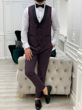 이미지를 갤러리 뷰어에 로드 , Carson Pull-out Collared Dobby Fabric Burgundy Groom Tuxedo
