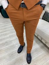 Load image into Gallery viewer, Monroe Slim Fit Tan Stripe Suit

