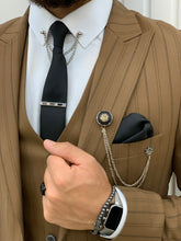 Load image into Gallery viewer, Monroe Slim Fit Brown Stripe Suit

