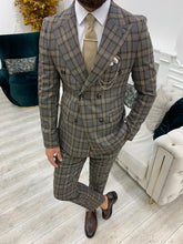 Charger l&#39;image dans la galerie, Luxe Slim Fit Plaid Coffee Double Breasted Suit
