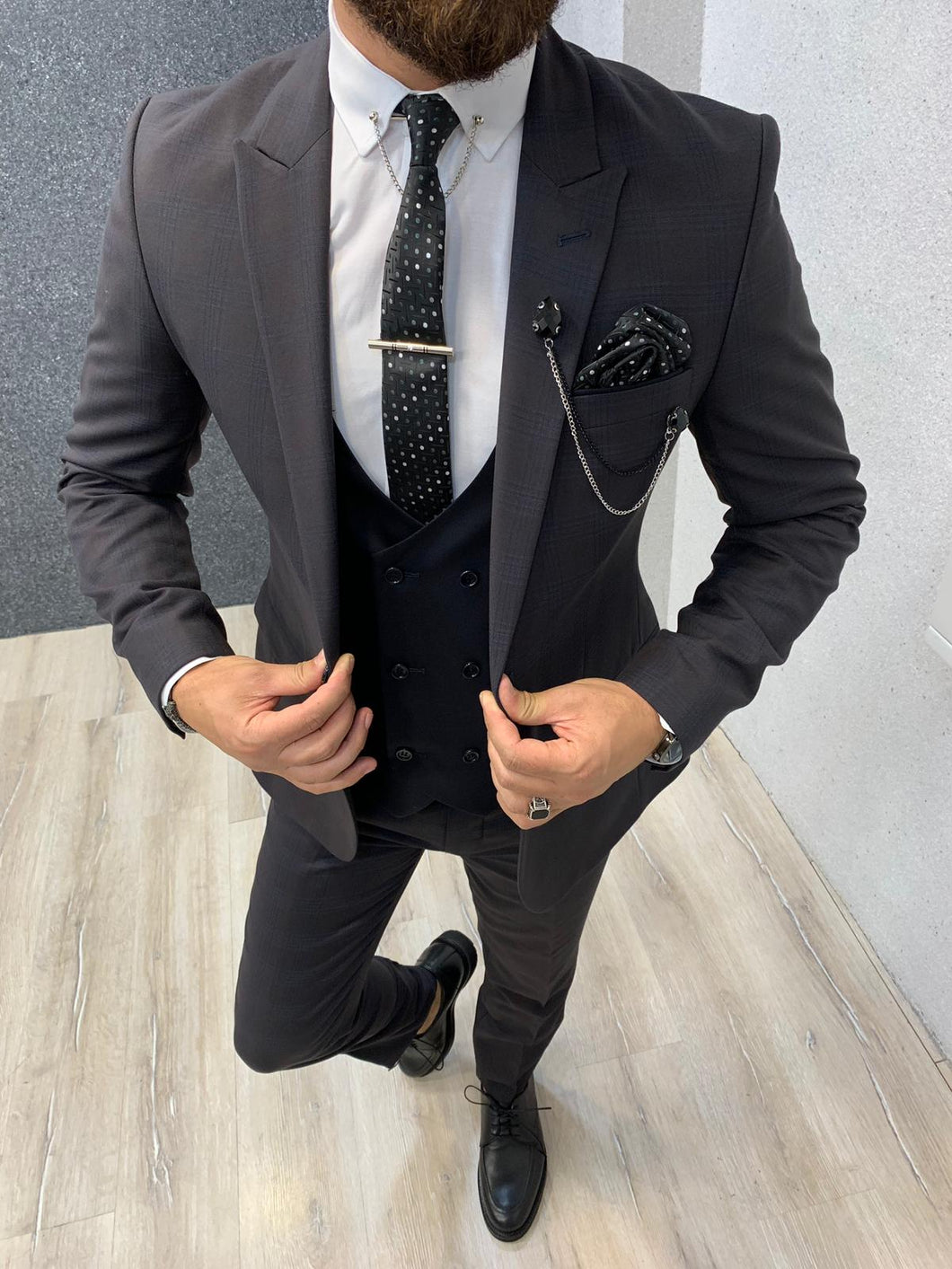 Noak Dark Coffee Navy Vested Suit – MenSuitsPage