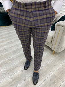 Luxe Slim Fit Double Breasted Plaid Purple Suit