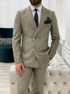 Vince Slim Fit Double Breasted Cream Suit
