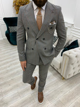 이미지를 갤러리 뷰어에 로드 , Luxe Slim Fit Plaid Light Grey Double Breasted Suit
