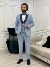 Charger l&#39;image dans la galerie, Connor Slim Fit Detachable Collar Ice Blue Groom Tuxedo
