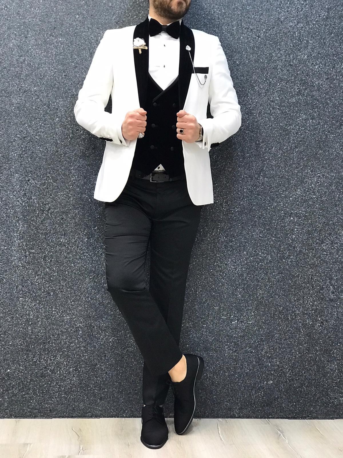 Noah White Tuxedo with Velvet Vest – MenSuitsPage