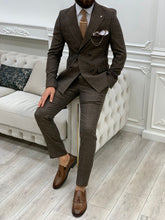 Load image into Gallery viewer, Luxe Slim Fit Dark Coffee Double Breasted Suit
