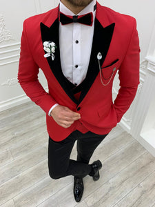 Brooks Slim Fit Groom Collection (Red Velvet Lapel Tuxedo)