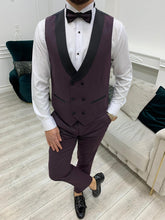 Load image into Gallery viewer, Carson Pull-out Collared Dobby Fabric Burgundy Groom Tuxedo
