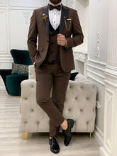 Load image into Gallery viewer, Connor Slim Fit Detachable Dovetail Brown Tuxedo
