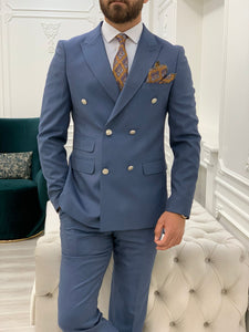 Vince Slim Fit Double Breasted Navy Suits