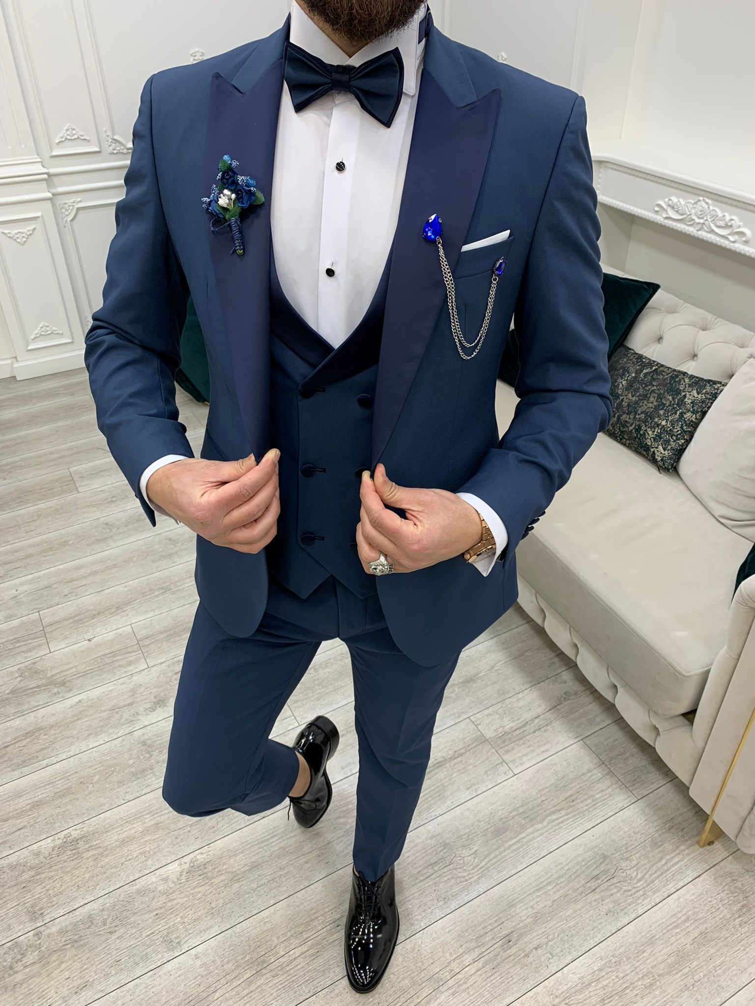 Connor Slim Fit Light Blue Dovetail Groom Tuxedo – MenSuitsPage