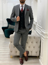 画像をギャラリービューアに読み込む, Phil Slim Fit Grey Black Combination Suit
