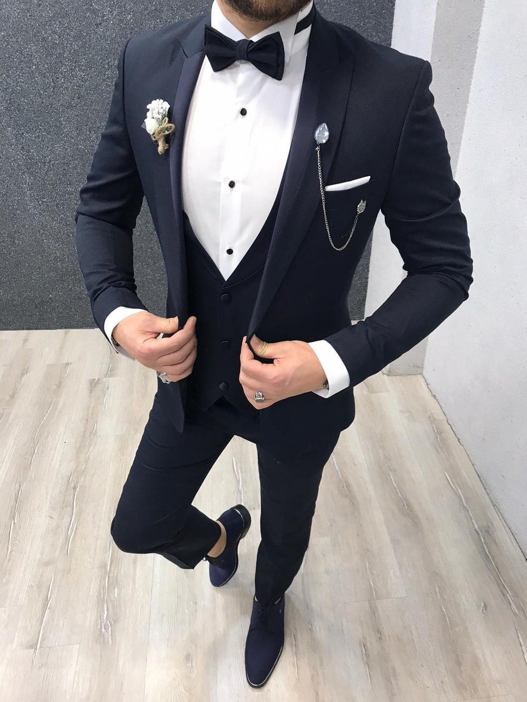 Noah Navy Tuxedo with Velvet Vest  (Wedding Edition)