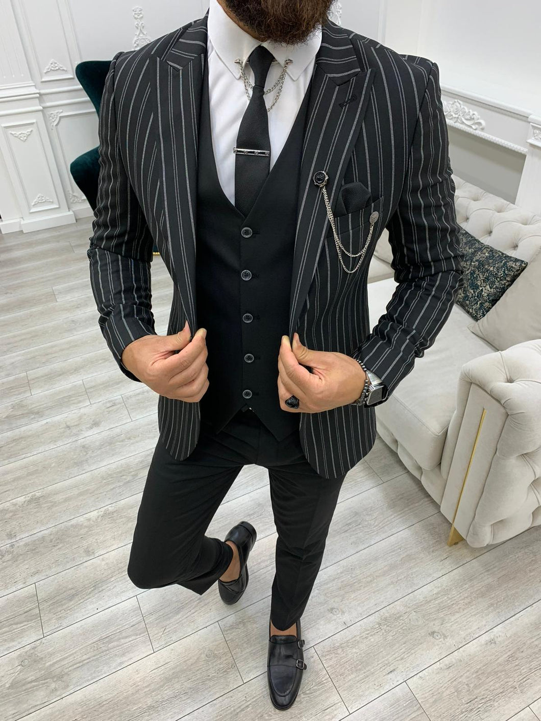 Monroe Slim Fit Black Stripe Suit