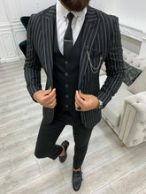 Load image into Gallery viewer, Monroe Slim Fit Black Stripe Suit
