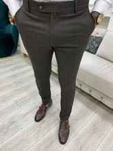 Load image into Gallery viewer, Reid Slim Fit Striped Coffee Pants
