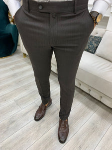 Reid Slim Fit Striped Coffee Pants