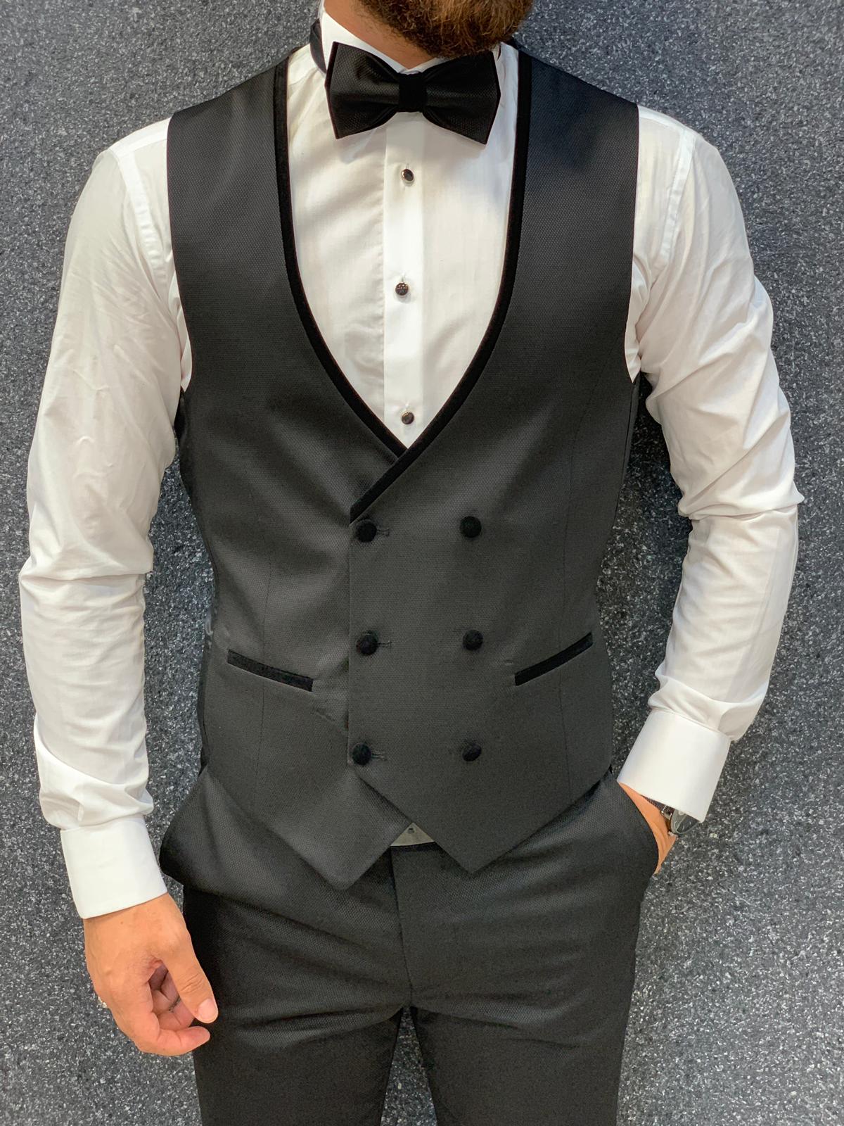 Vince Slim Fit Double Breasted Dark Grey Suit – MenSuitsPage